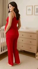 Pijama Amamentação com Renda e Blusa abertura em Click Alça Reforçada e CALÇA Maternidade.