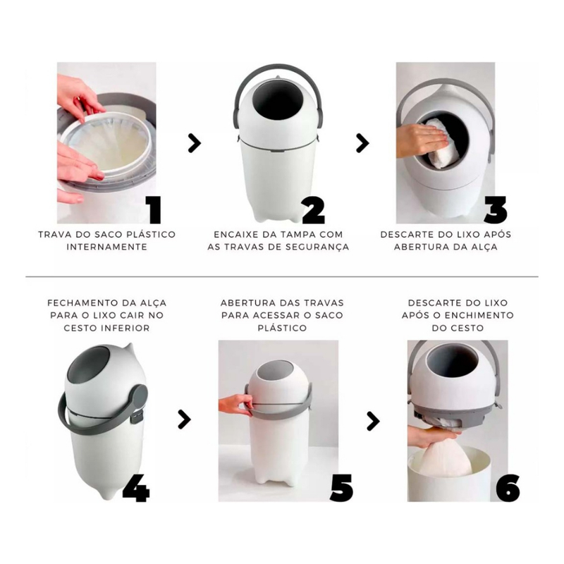 Lixo Lixeira 10 Litros Sistema Anti Odor Para Fraldas Bebe Resíduos Banheiro Cozinha Pet Babybê Agrantt