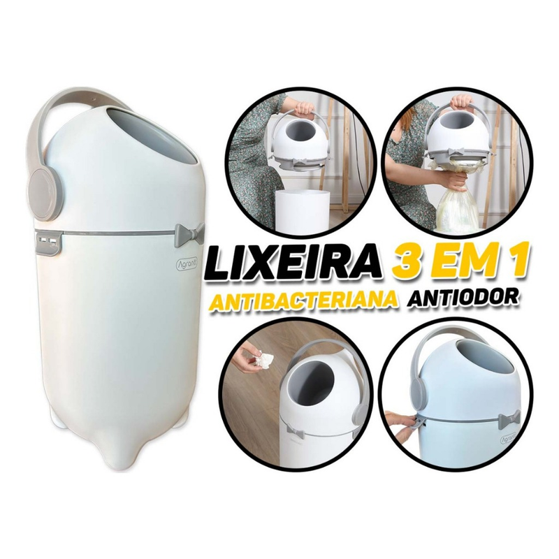 Lixo Lixeira 10 Litros Sistema Anti Odor Para Fraldas Bebe Resíduos Banheiro Cozinha Pet Babybê Agrantt