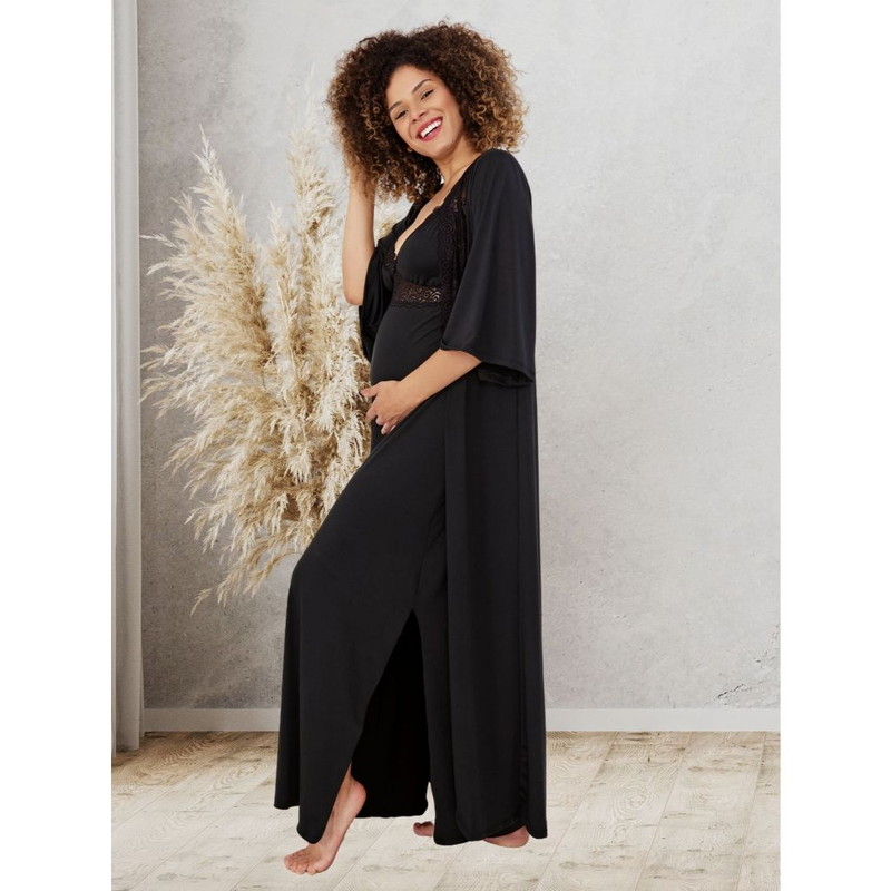 Kit Robe longo e camisola longa amamentação luxo maternidade