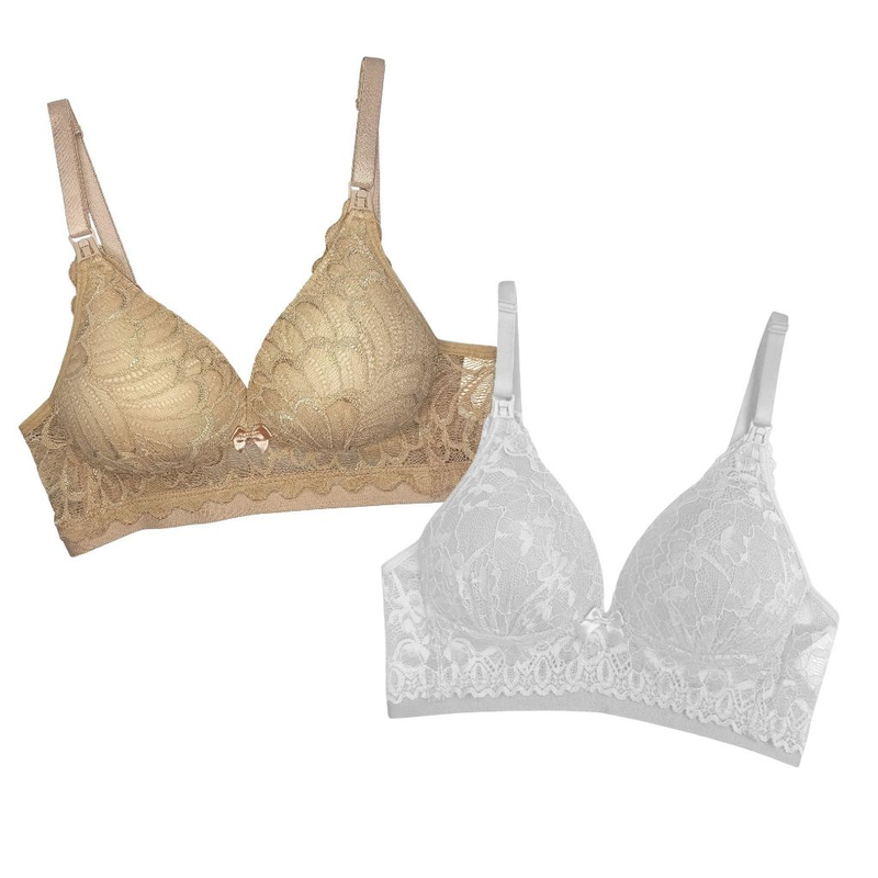 Kit 2 Sutiãs de Amamentação Maternidade com Bojo e Renda – Conforto e Praticidade no Pós-Parto | Cuidado & Colo