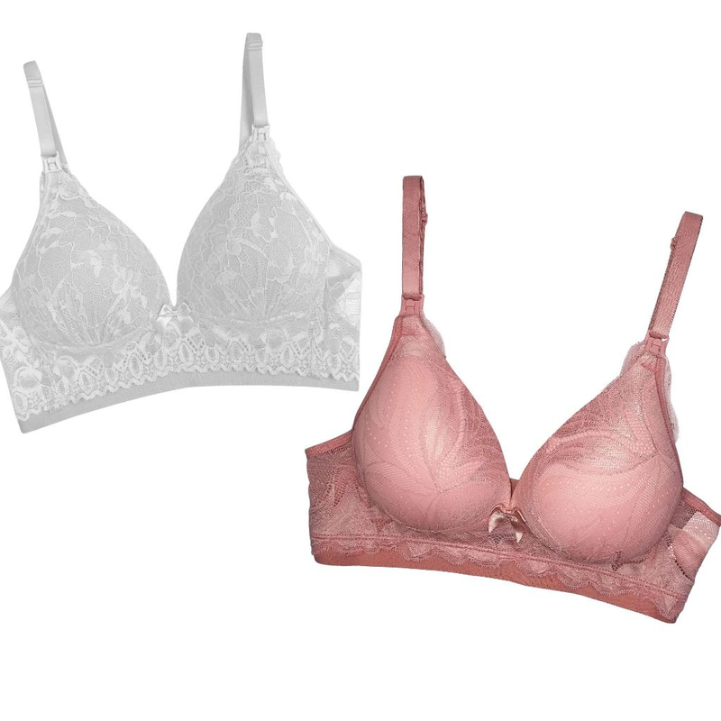 Kit 2 Sutiãs de Amamentação Maternidade com Bojo e Renda – Conforto e Praticidade no Pós-Parto | Cuidado & Colo