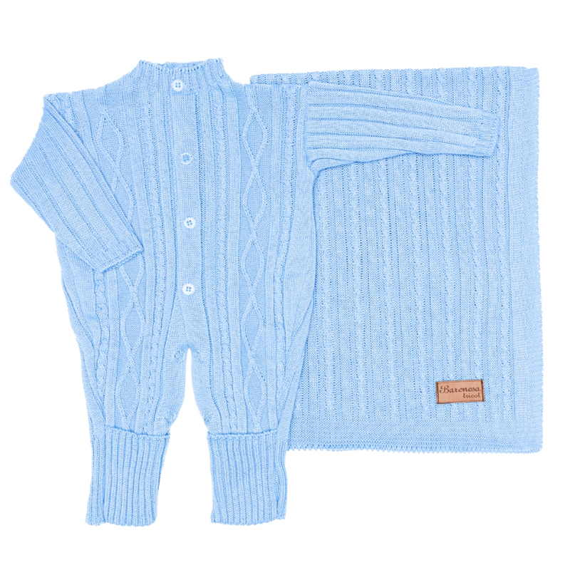 Saída Maternidade Tricô Recém-Nascido e Manta  | Cuidado & Colo