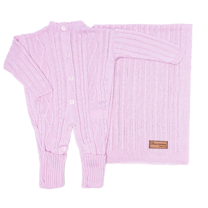 Saída Maternidade Tricô Recém-Nascido e Manta  | Cuidado & Colo