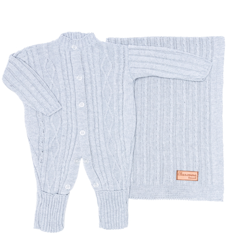 Saída Maternidade Tricô Recém-Nascido e Manta  | Cuidado & Colo