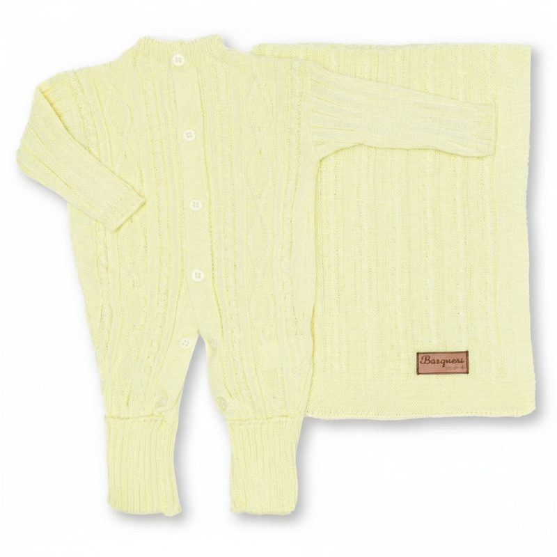 Saída Maternidade Tricô Recém-Nascido e Manta  | Cuidado & Colo