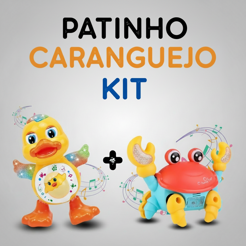 Kit Caranguejo Fujão e Patinho Dançante Brinquedo Infantil Com Luz Som e Movimento