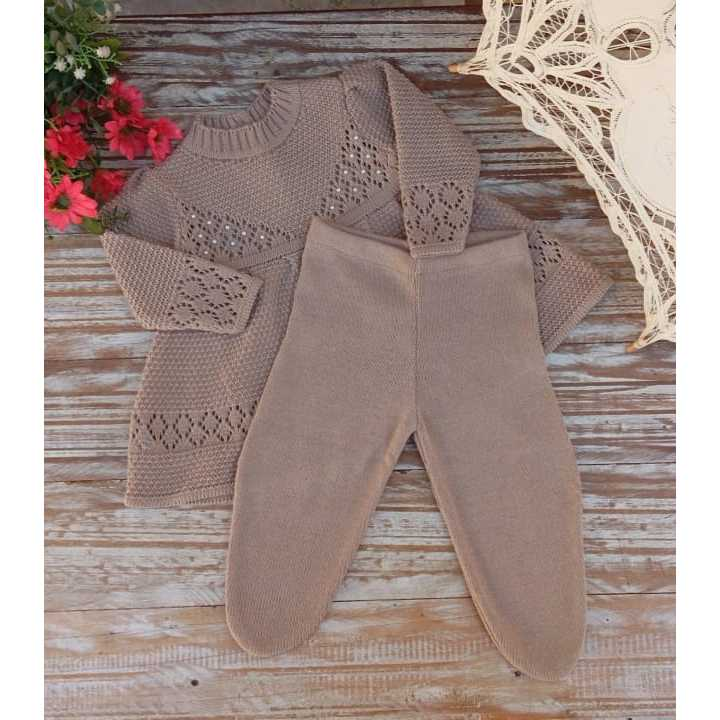 Conjunto saída maternidade Vestido Bordado em Pérolas Menina Bebê Recém Nascido Calça Conjunto RN