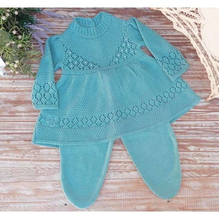 Conjunto saída maternidade Vestido Bordado em Pérolas Menina Bebê Recém Nascido Calça Conjunto RN