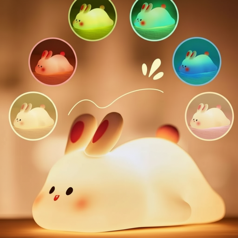 Luminária de Coelho Silicone Mesa Nocturna Sensor De Touch RGB Coelho Fofa Recarregável De USB Para Criança e Decorações