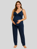 Pijama Amamentação com Renda e Blusa abertura em Click Alça Reforçada e CALÇA Maternidade.