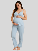 Pijama Amamentação com Renda e Blusa abertura em Click Alça Reforçada e CALÇA Maternidade.