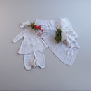 kit saída maternidade vestido laço pérola calça e manta recém nascido RN cobertor .