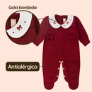 Macacão Tricô Bebê Menina Luxo Maternidade RN com Gola Bordada e Laço