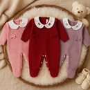 Macacão Tricô Bebê Menina Luxo Maternidade RN com Gola Bordada e Laço