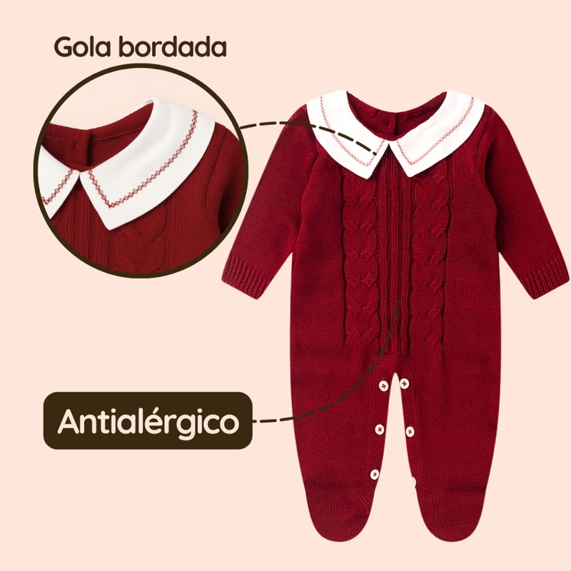 Macacão Tricô Bebê Luxo Menino para Maternidade com Gola