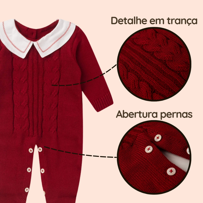 Macacão Tricô Bebê Luxo Menino para Maternidade com Gola