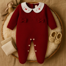 Macacão Tricô Bebê Menina Luxo Maternidade RN com Gola Bordada e Laço