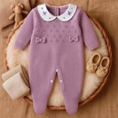 Macacão Tricô Bebê Menina Luxo com Gola Bordada e Laço –  Saída Maternidade RN | Cuidado & Colo