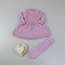 Saída Maternidade Luxo Conjunto Tricô Bebê Menina Vestido Bolinha - RN