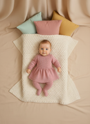 Vestido Bolinha Calça Récem Nascido Conjunto Tricô infantil Bebê Menina Tricot RN