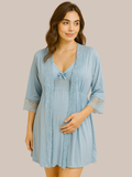 KIT Camisola Amamentação Maternidade e Pós Parto + Robe em Microfibra com Renda.