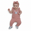 Macacão salopete coelho bolsinho menina RN recém nascido modal fio macio.