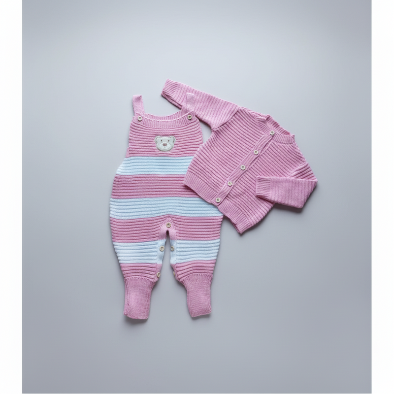 Macacão listrado ursinho casaquinho para bebes recém nascidos ao 3 meses para meninas e meninos.