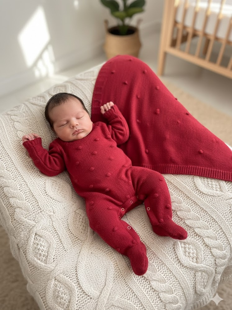 Kit Macacão Manta Cobertor Saìda Maternidade Tricot Bolinhas Menino Menina Bebê Tricô RN Infantil