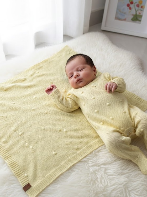 Kit Macacão Manta Cobertor Saìda Maternidade Tricot Bolinhas Menino Menina Bebê Tricô RN Infantil