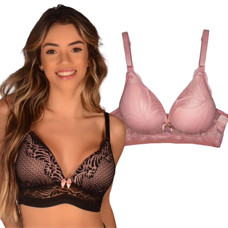 Kit 2 Sutiãs de Amamentação Maternidade com Bojo e Renda – Conforto e Praticidade no Pós-Parto | Cuidado & Colo
