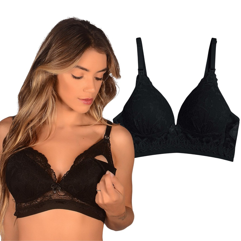 Kit 2 Sutiãs de Amamentação Maternidade com Bojo e Renda – Conforto e Praticidade no Pós-Parto | Cuidado & Colo